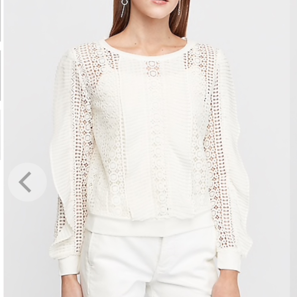 NWT Express Cream White Blouse Flutter Detail Unique w/ Movement!
